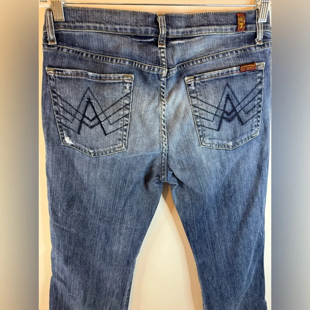 7 For All Mankind Women’s Slightly Distressed Blue 'A' Pocket Bootcut Jeans - Picture 4 of 6